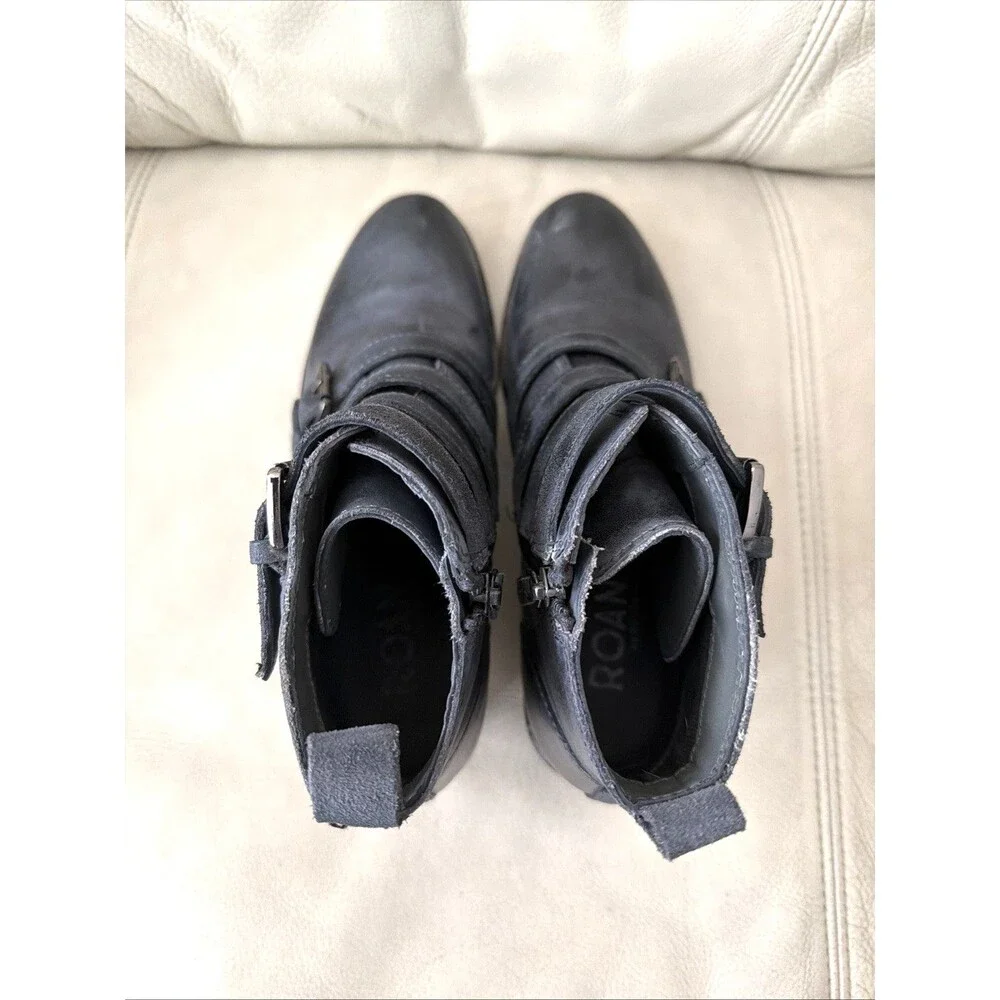 Roan by Bed Stu Womens Leather Boots Size 8 Disstressed Moto Biker Buckle Gray